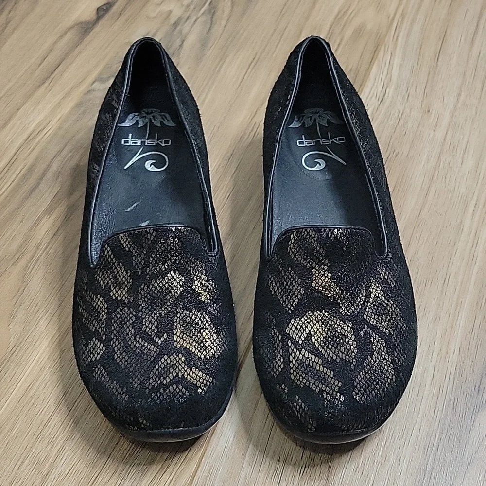 Dansko Olivia Bronze Snake Print Slip Ons